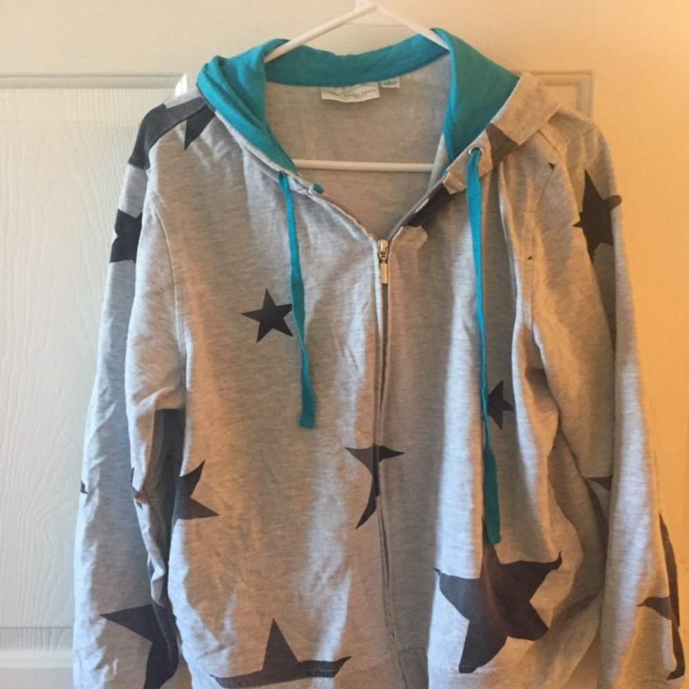 Gray and Black Star Light Zip-Up Hooded Pullover L
